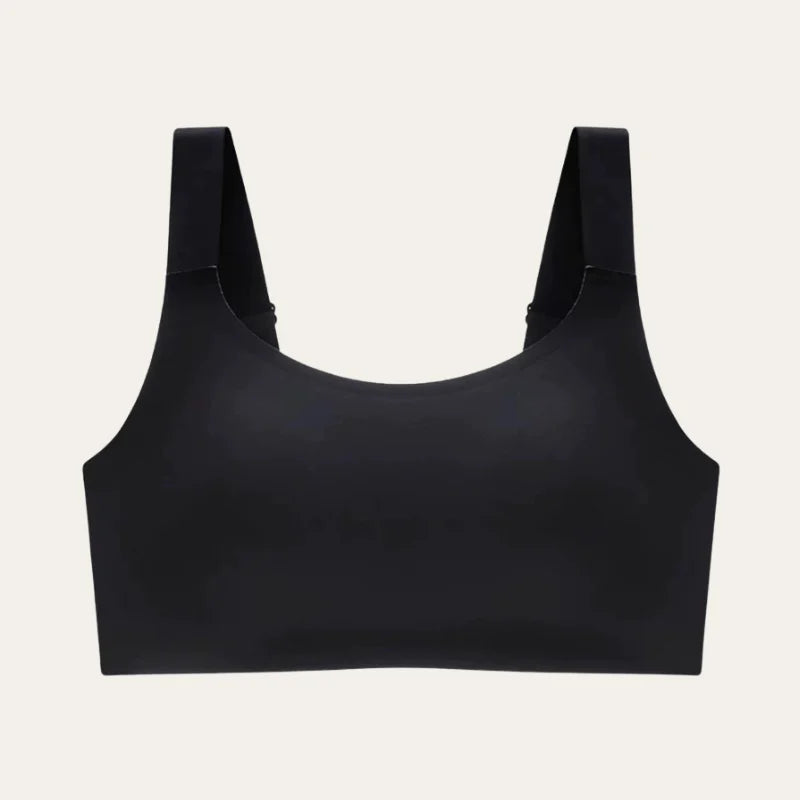 Soutien Aura Palum em Preto, decote redondo, copa lisa, cobertura alta e sem aros, vista frontal do produto