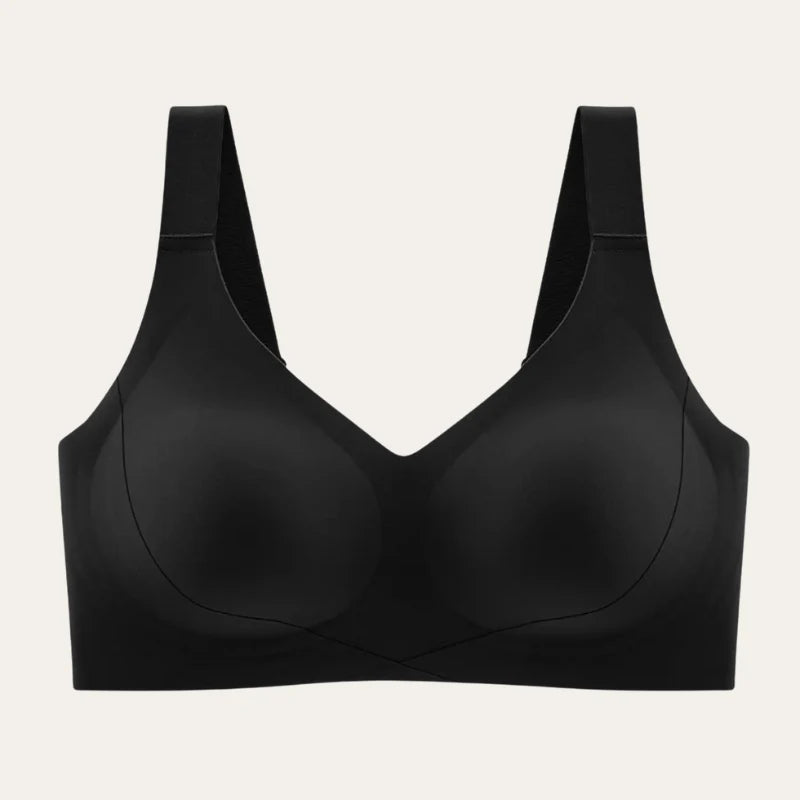 Soutien Firm Palum em Preto, decote em V, copa com suporte reforçado e alças largas, vista frontal do produto