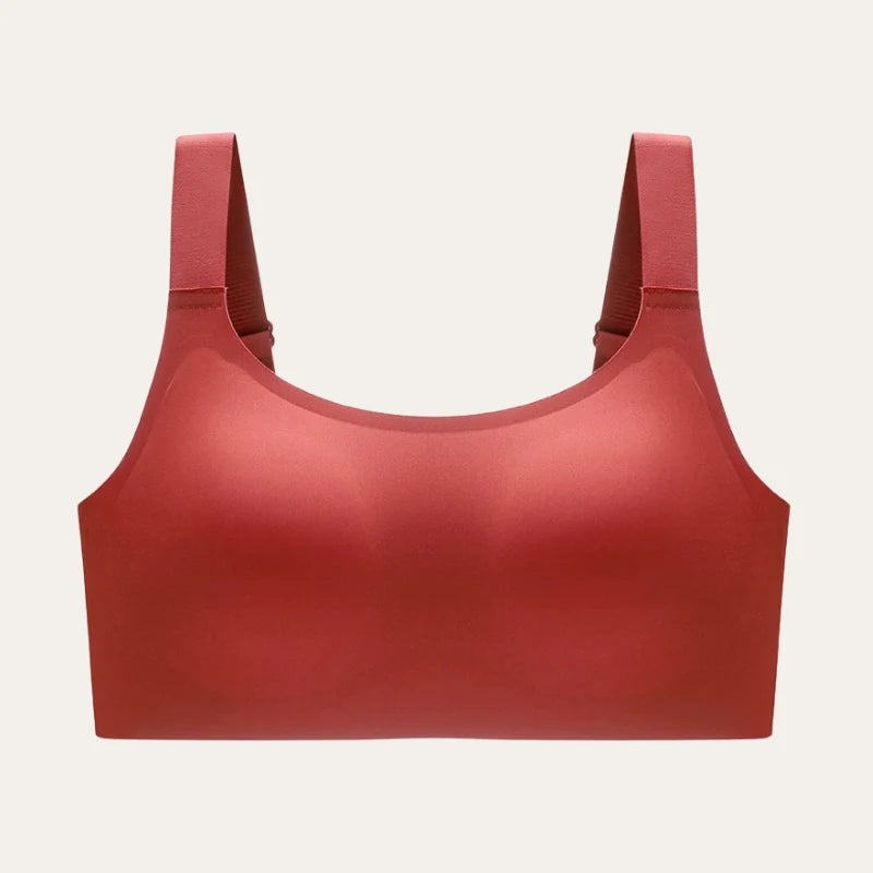 Soutien Aura Palum em Vermelho, decote redondo, copa lisa, cobertura alta e sem aros, vista frontal do produto