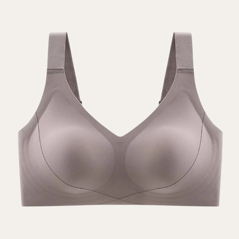 Soutien Firm Palum em Nude, decote em V, copa com suporte reforçado e alças largas, vista frontal do produto