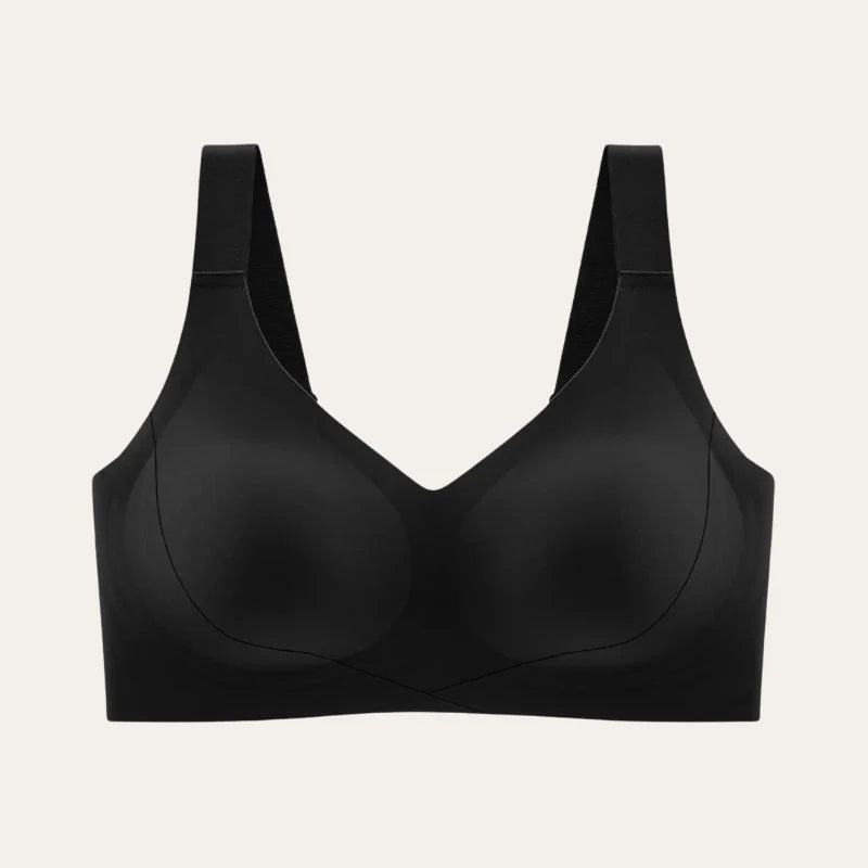 Soutien Vega Preto sem aro e sem costura em fundo neutro, vista frontal